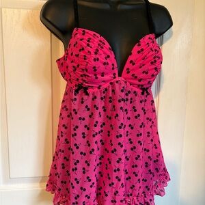 La SENZA Hot Pink Cherry-Print Babydoll Chemise